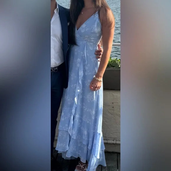 Light Blue Floral Lace-up High-low Maxi Dress - Size S - Picture 2 of 3